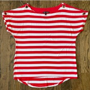Size LG Red & White Striped Cold Shoulder Blouse